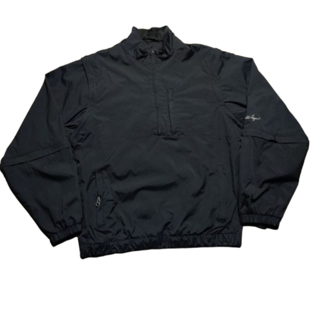 Walter Hagen Golf Jacket Large Black Convertible Removable Sleeves Windbreaker L